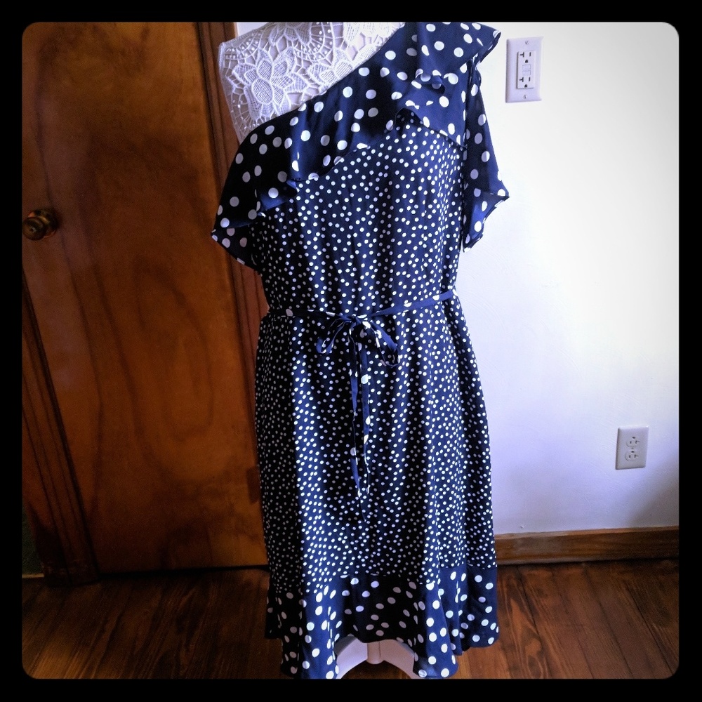 A New Day Navy/White Polka Dot Cold Shoulder Dress